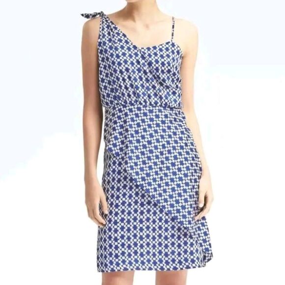 BRAND NEW BANANA REPUBLIC TIE-SHOULDER GEOMETRIC DRAPE DRESS - Picture 1 of 13